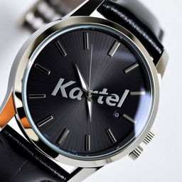 A quartz powered men's watch inspired by the word "Kartel," featuring a bold and stylish design