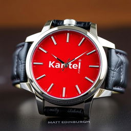 A quartz powered men's watch featuring a striking red face, inspired by Edinburgh