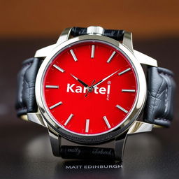 A quartz powered men's watch featuring a striking red face, inspired by Edinburgh