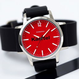 A quartz powered men's watch inspired by Timex, featuring a vibrant red face designed with influences from Edinburgh