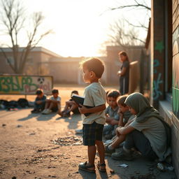 A heartfelt image of a young child, embodying ambition and determination, standing alone in a bright, hopeful environment