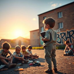 A heartfelt image of a young child, embodying ambition and determination, standing alone in a bright, hopeful environment