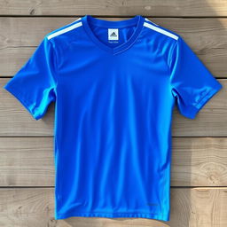 A vibrant blue jersey, made from lightweight, breathable fabric, featuring short sleeves and a modern fit