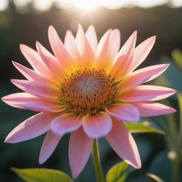 An energetic sun casting light on a blossoming flower symbolizing growth and goodness.