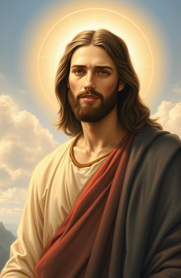 A profound artistic representation of Jesus, depicted in a serene and spiritual setting, emanating a halo of light symbolizing divinity