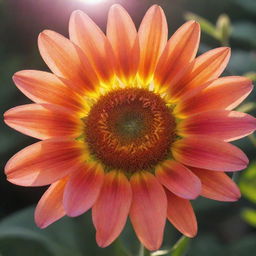 A vibrant sun illuminating a blooming flower, symbolizing emergence and virtue.