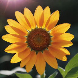 A vibrant sun illuminating a blooming flower, symbolizing emergence and virtue.