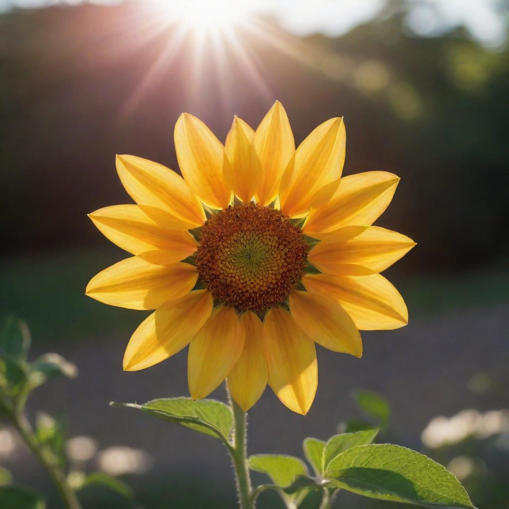 A vibrant sun illuminating a blooming flower, symbolizing emergence and virtue.