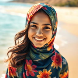 An enchanting Australian girl wearing a colorful hijab, representing a fusion of cultures