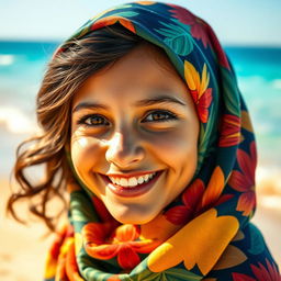 An enchanting Australian girl wearing a colorful hijab, representing a fusion of cultures