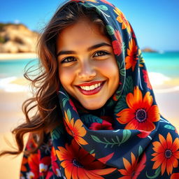 An enchanting Australian girl wearing a colorful hijab, representing a fusion of cultures