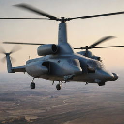 A seamless fusion between the sleek V-280 Valor helicopter and the distinct Vertibirds from the Fallout series, preserving the unique features of both vehicles.