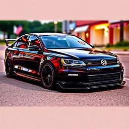 A sleek, custom Volkswagen Jetta GLI 2014, featuring a sporty bodykit and finished in a glossy black color