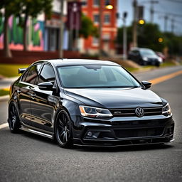 A sleek, custom Volkswagen Jetta GLI 2014, featuring a sporty bodykit and finished in a glossy black color