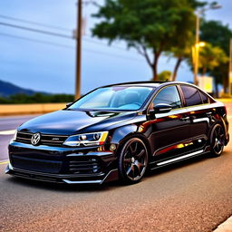 A sleek, custom Volkswagen Jetta GLI 2014, featuring a sporty bodykit and finished in a glossy black color