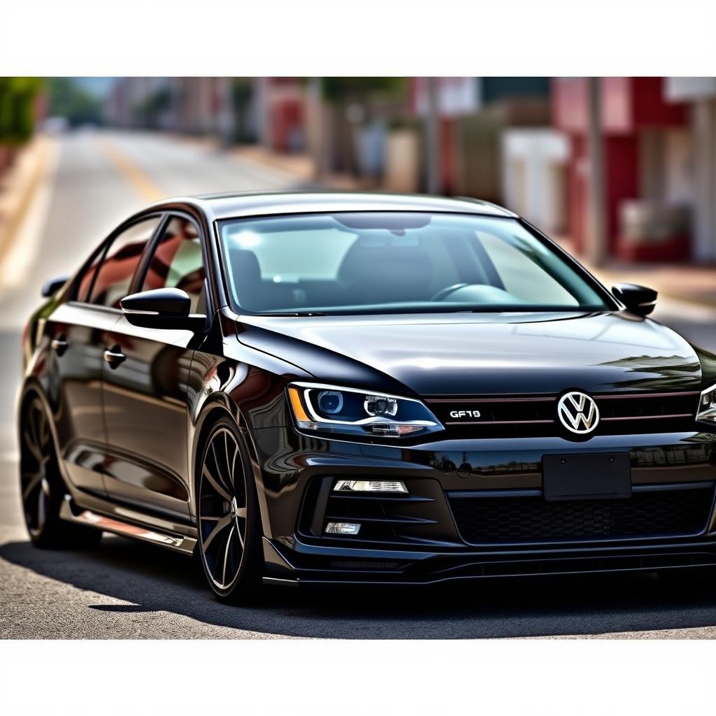 A sleek, custom Volkswagen Jetta GLI 2014, featuring a sporty bodykit and finished in a glossy black color