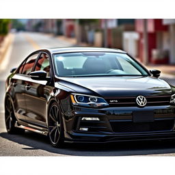 A sleek, custom Volkswagen Jetta GLI 2014, featuring a sporty bodykit and finished in a glossy black color