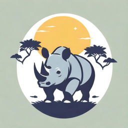 Revise the party logo to have a rhino head symbol at the center, a star above its head, a magnificent banyan tree as a backdrop, and radiant yellow bamboo trees flanking both sides of the logo.