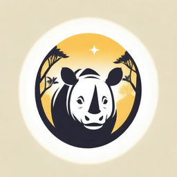 Revise the party logo to have a rhino head symbol at the center, a star above its head, a magnificent banyan tree as a backdrop, and radiant yellow bamboo trees flanking both sides of the logo.