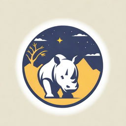 Revise the party logo to have a rhino head symbol at the center, a star above its head, a magnificent banyan tree as a backdrop, and radiant yellow bamboo trees flanking both sides of the logo.