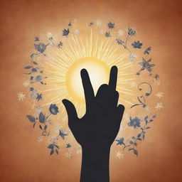 A hand extending help, bringing hope to another. In the background, a mix of symbols representing positive change, such as stars, flowers, and the sun.