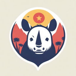 Modify the party logo, the rhino head symbol now possesses glowing red eyes, a lone star remains above its head. The backdrop is a banyan tree and yellow bamboo trees frame both sides of the logo.