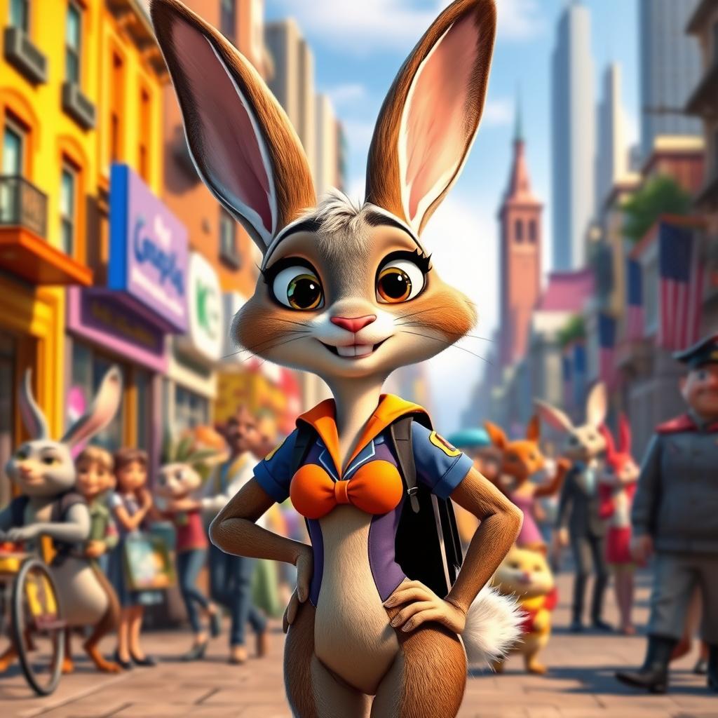 An anthropomorphic rabbit character inspired by Judy Hopps from Zootopia, featuring exaggerated curves with a prominent figure