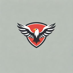 Design a soccer club logo featuring a striped red and black eagle symbol, with three stars prominently displayed across its chest.