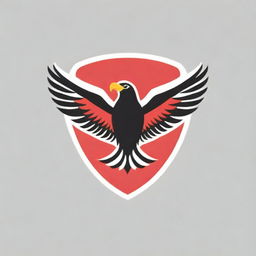 Design a soccer club logo featuring a striped red and black eagle symbol, with three stars prominently displayed across its chest.