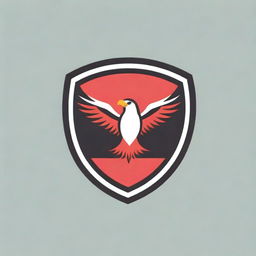 Create a soccer club logo that has a striped red and black eagle as the symbol, featuring three star emblems prominently across its chest.