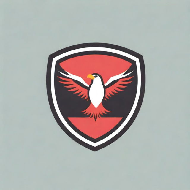 Create a soccer club logo that has a striped red and black eagle as the symbol, featuring three star emblems prominently across its chest.