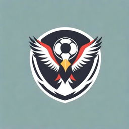 Create a soccer club logo that has a striped red and black eagle as the symbol, featuring three star emblems prominently across its chest.