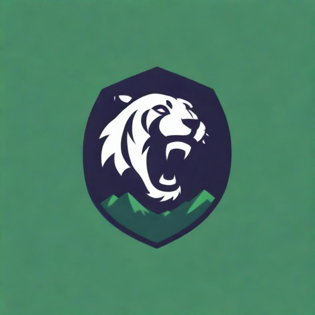 Design a soccer club logo featuring a ferocious tiger and five majestic green mountains.