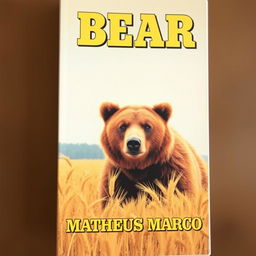 A vintage 1970s VHS cover featuring a 12-year-old brown bear with honey-colored eyes in a golden wheat field on a farm