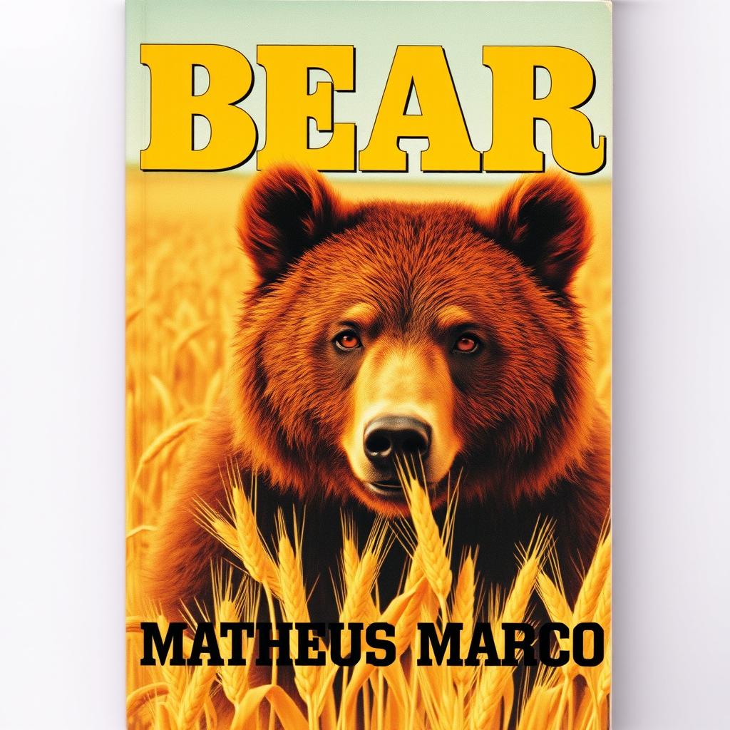 A vintage 1970s VHS cover featuring a 12-year-old brown bear with honey-colored eyes in a golden wheat field on a farm