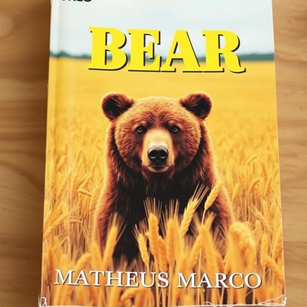 A nostalgic 1970s VHS cover featuring a 12-year-old brown bear with honey-colored eyes standing in a golden wheat field on a charming farm