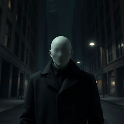 A hyper-realistic image of a faceless man standing in an urban environment