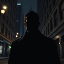 A hyper-realistic image of a faceless man standing in an urban environment