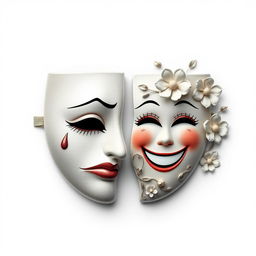 A captivating design of a mask split in half, with the two halves positioned far apart from each other, creating a noticeable gap in the middle