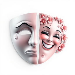 A captivating design of a mask split in half, with the two halves positioned far apart from each other, creating a noticeable gap in the middle