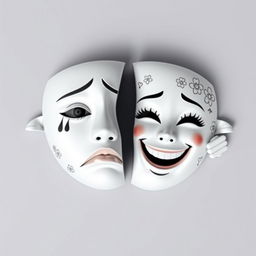 A captivating design of a mask split in half, with the two halves positioned far apart from each other, creating a noticeable gap in the middle