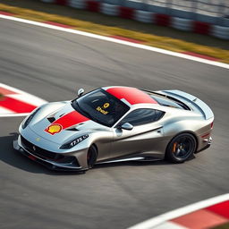 A Ferrari 296 GT3, sleek and powerful, painted in a stunning silver color