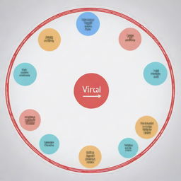 Create a large circle labeled 'Viral Posts' with smaller circles inside it labeled with various types of viral content such as memes, news articles, and videos. Arrows should be drawn from the smaller circles indicating a relationship to the central 'Viral Posts' circle.