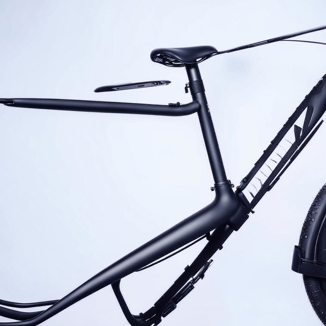 Minimalist black bicycle against a stark white background in a product editorial setting.