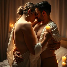 An intimate and sensual scene that captures a couple embracing in a passionate moment, showcasing their chemistry and connection