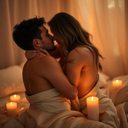 An intimate and sensual scene that captures a couple embracing in a passionate moment, showcasing their chemistry and connection