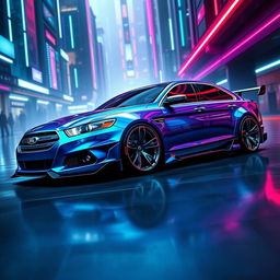 A futuristic and exotic rendition of a 2013 Ford Taurus SHO featuring an aggressive bodykit