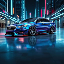 A futuristic and exotic rendition of a 2013 Ford Taurus SHO featuring an aggressive bodykit