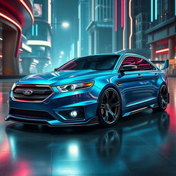 A futuristic and exotic rendition of a 2013 Ford Taurus SHO featuring an aggressive bodykit