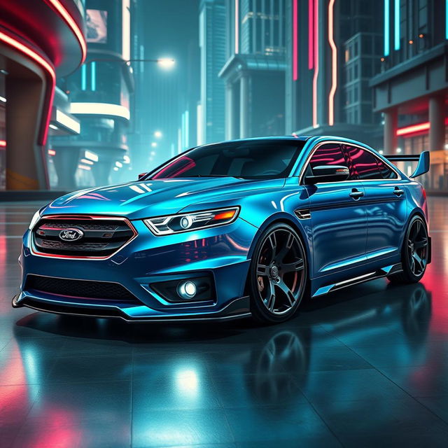 A futuristic and exotic rendition of a 2013 Ford Taurus SHO featuring an aggressive bodykit